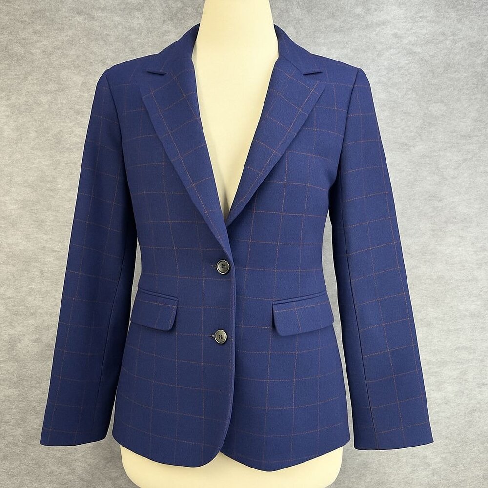 Future Collective Womens Blazer Size S Plaid Blue Poly-Wool‎ Blend